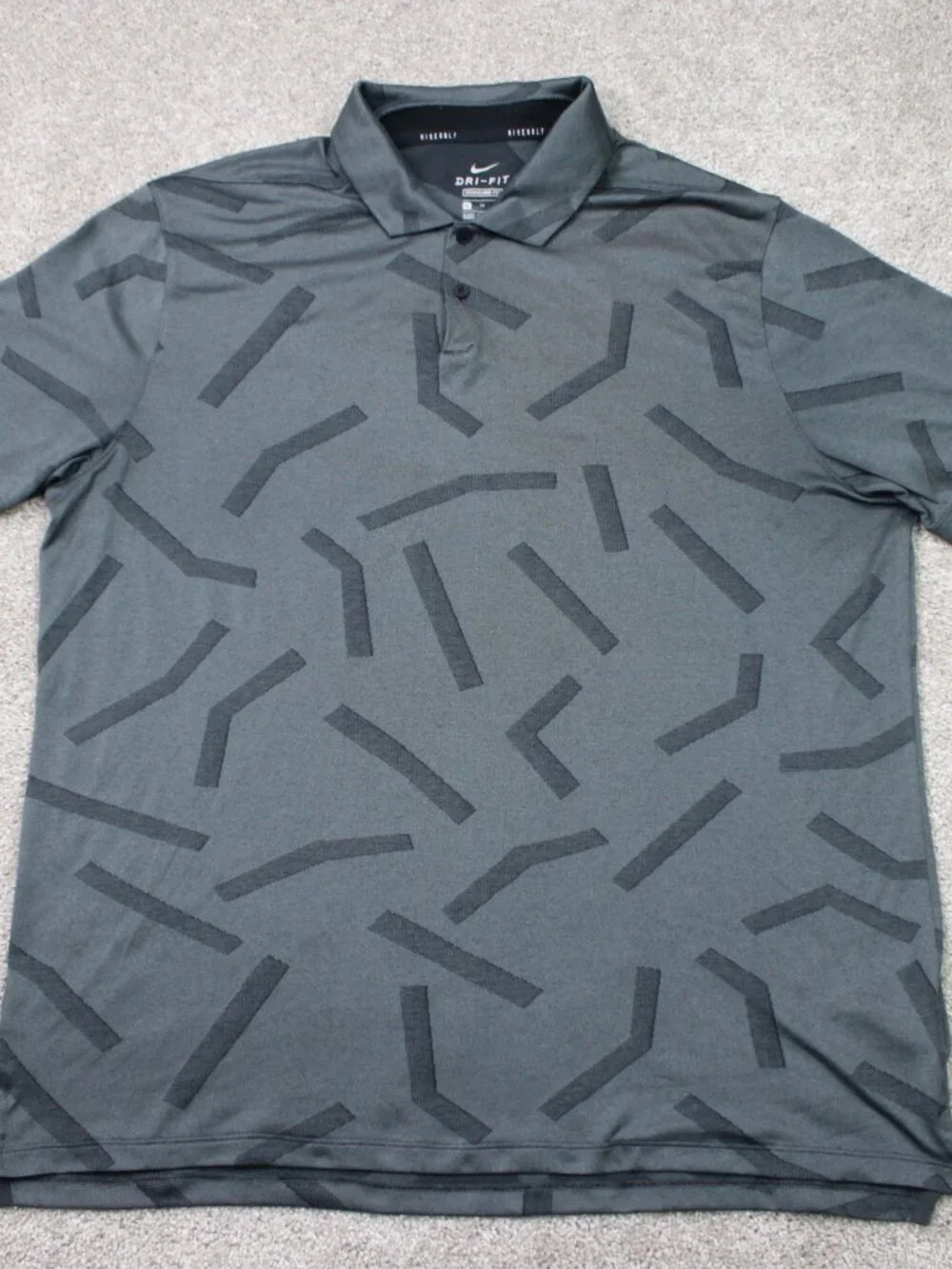 Nike Polo Shirt Mens XL Gray Geometric Dri-Fit Vapor Line Jacquard Golf S/S